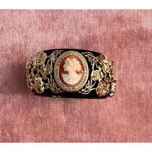 Amedeo NYC Black Cuff Bracelet with Gold details and Cameo